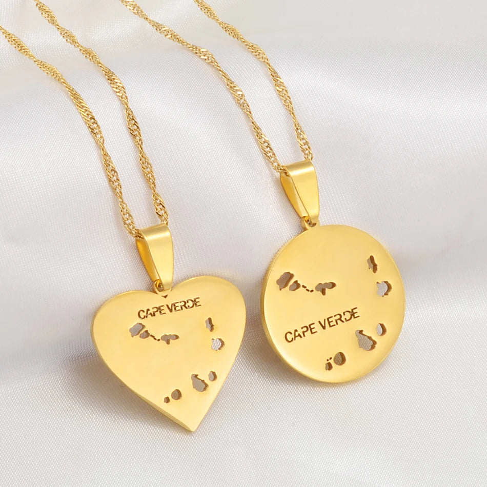 ✨🇨🇻 Collier Chaîne en Acier Inoxydable – Pendentif Cœur ou Rond Îles du Cap-Vert