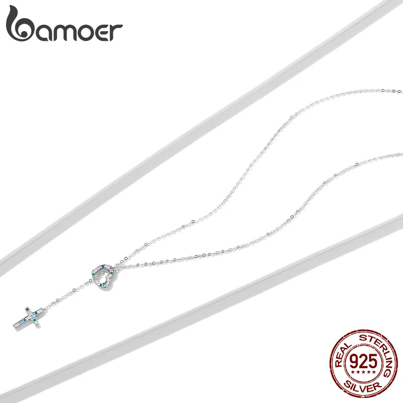 ✨✝️ Collier Chaîne + Pendentif Croix Diamant – Acier Inoxydable Argent