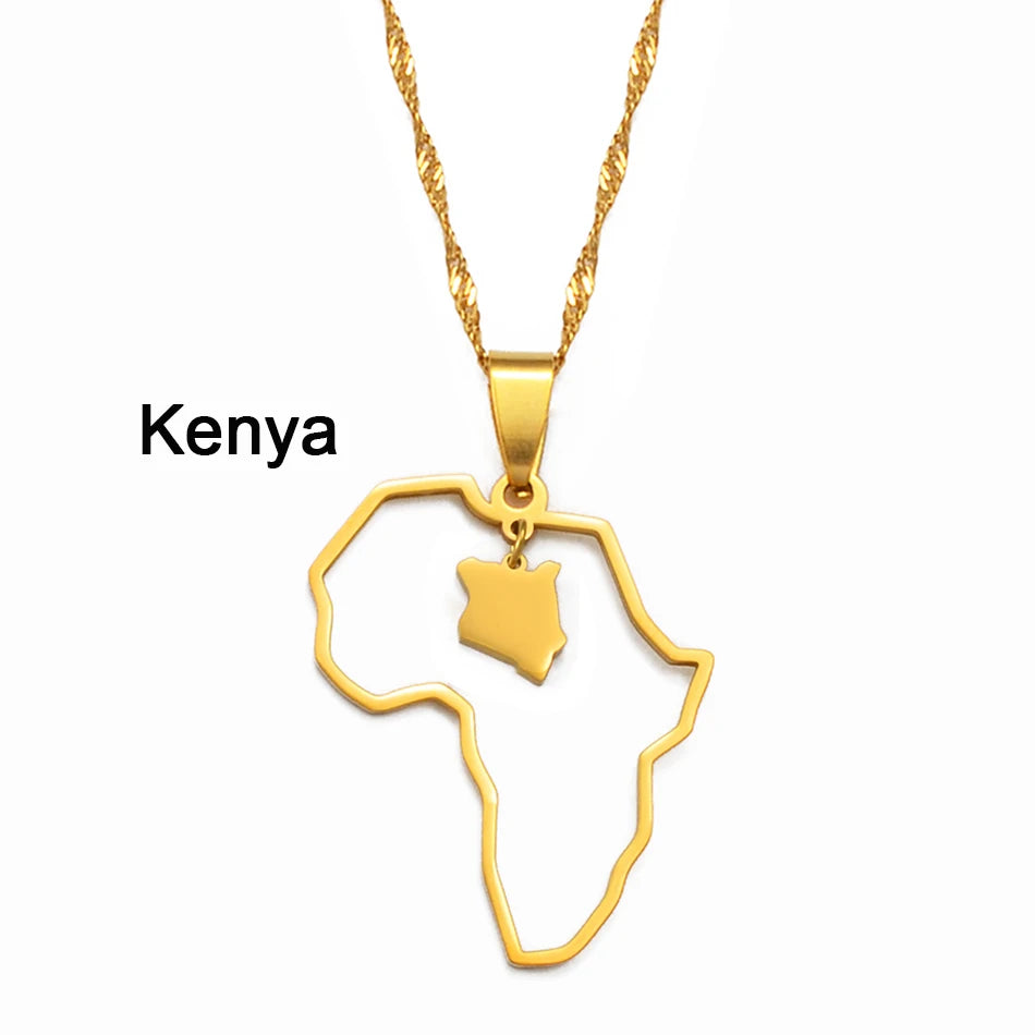 ✨🌍 Collier Chaîne en Acier Inoxydable – Pendentif Carte d’Afrique avec Pays Ghana,Nigeria,Congo,Zimbabwe,Liberia,Kenya,Angola,Jamaique,Ethiopie
