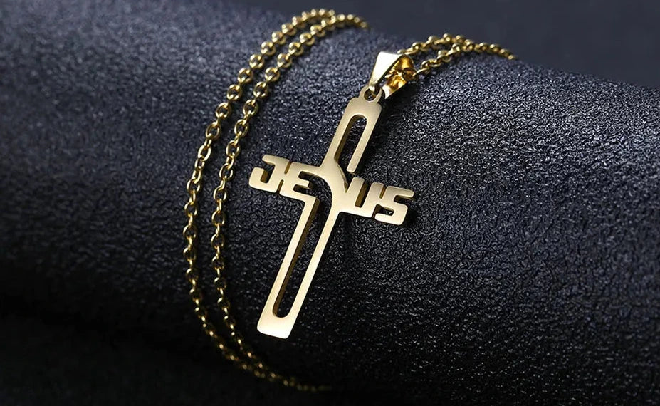 ✨ Collier avec Pendentif Croix Jésus en Acier Inoxydable