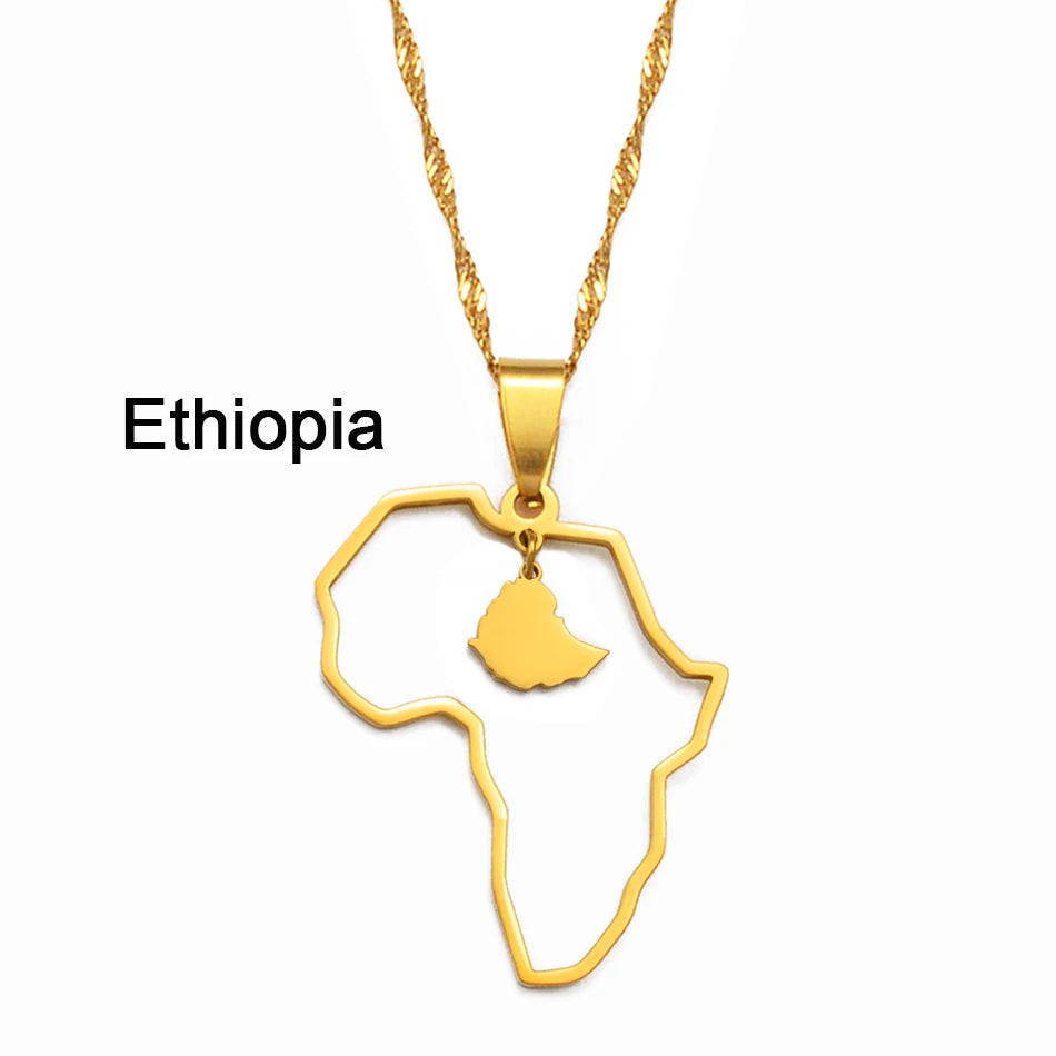 ✨🌍 Collier Chaîne en Acier Inoxydable – Pendentif Carte d’Afrique avec Pays Ghana,Nigeria,Congo,Zimbabwe,Liberia,Kenya,Angola,Jamaique,Ethiopie