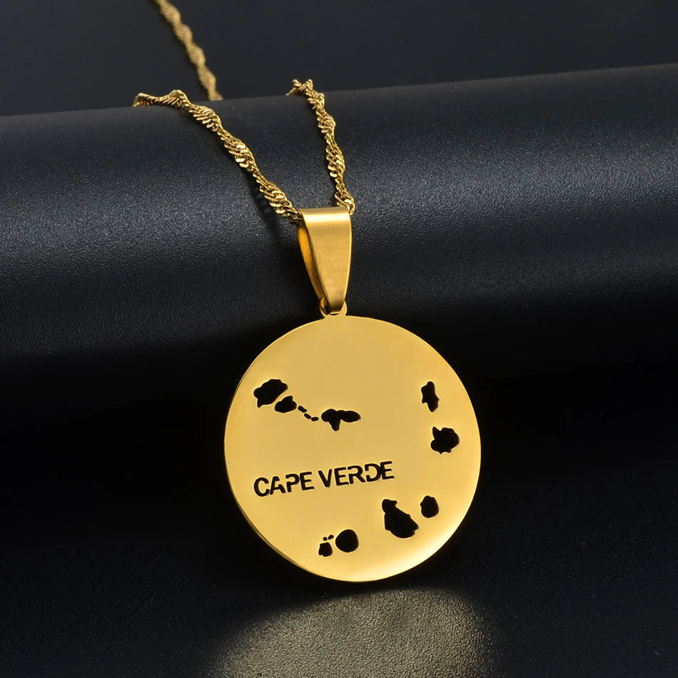 ✨🇨🇻 Collier Chaîne en Acier Inoxydable – Pendentif Cœur ou Rond Îles du Cap-Vert