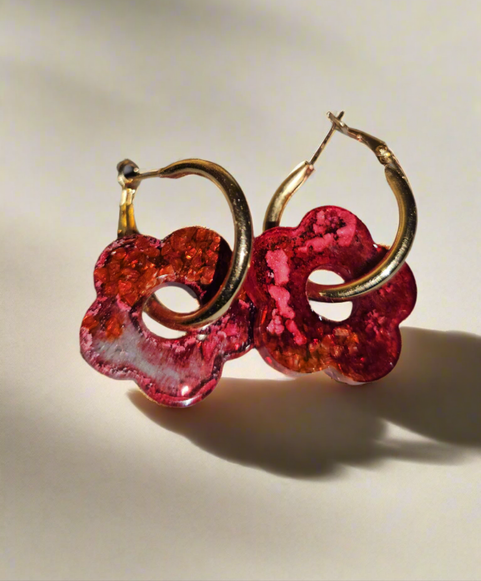Paire de Pampilles en résine avec boucle d'oreilles créole en acier inox (2 pcs)