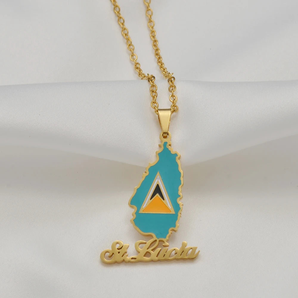 ✨ Collier + Pendentif Sainte Lucie en Acier Inox au couleurs du drapeau