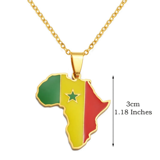 🌍 1. Collier + pendentif carte de l’Afrique au couleurs des drapeaux des pays Africains en Acier Inoxydable