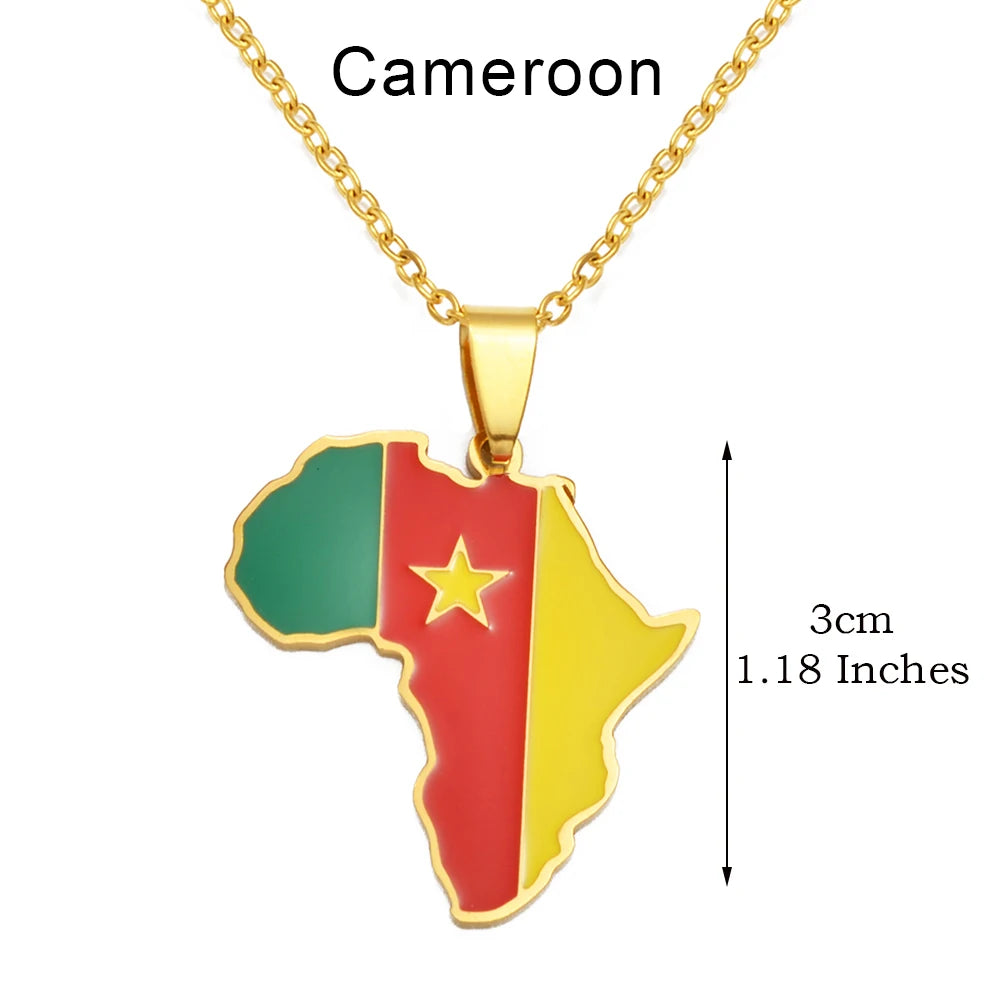🌍 2. Collier + pendentif carte de l’Afrique au couleurs des drapeaux des pays Africains en Acier Inoxydable
