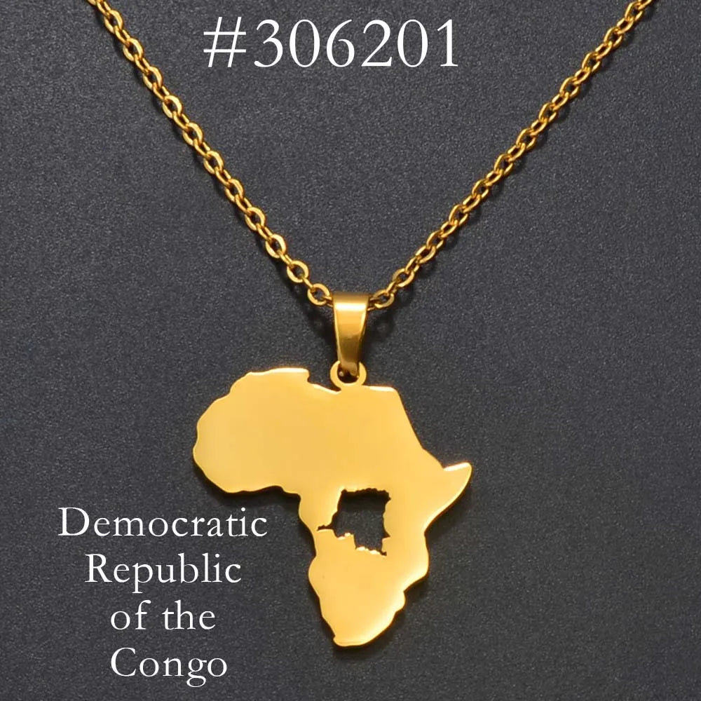 ✨🌍 Collier Chaîne en Acier Inoxydable – Pendentif Carte d’Afrique avec Pays
