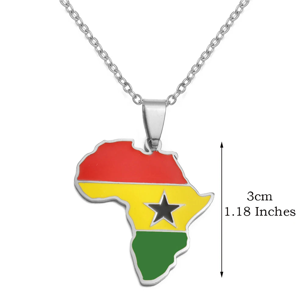 🌍 1. Collier + pendentif carte de l’Afrique au couleurs des drapeaux des pays Africains en Acier Inoxydable