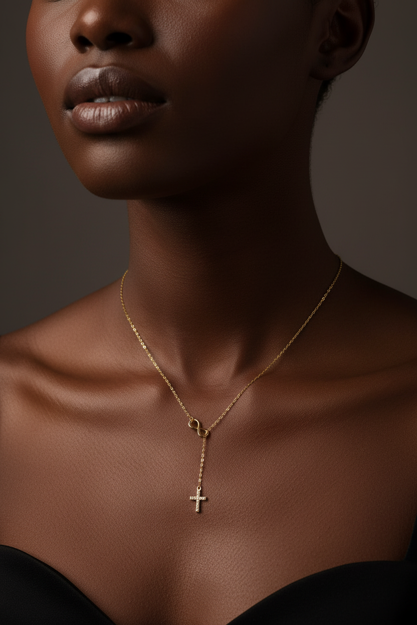 ✨✝️ Collier Chaîne + mini Pendentif Croix Diamant – Acier Inoxydable