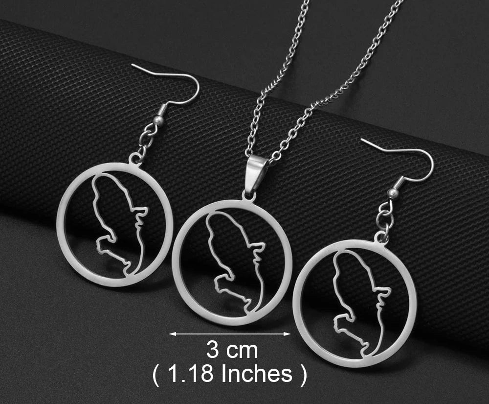 🇲🇶✨ Ensemble Collier & Boucles d’Oreilles – Carte de la Martinique & Fleurs en Acier inoxydable • Finition Or ou Argent