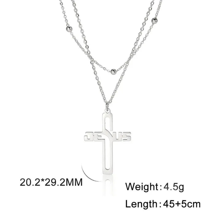 ✨ Collier avec Pendentif Croix Jésus en Acier Inoxydable