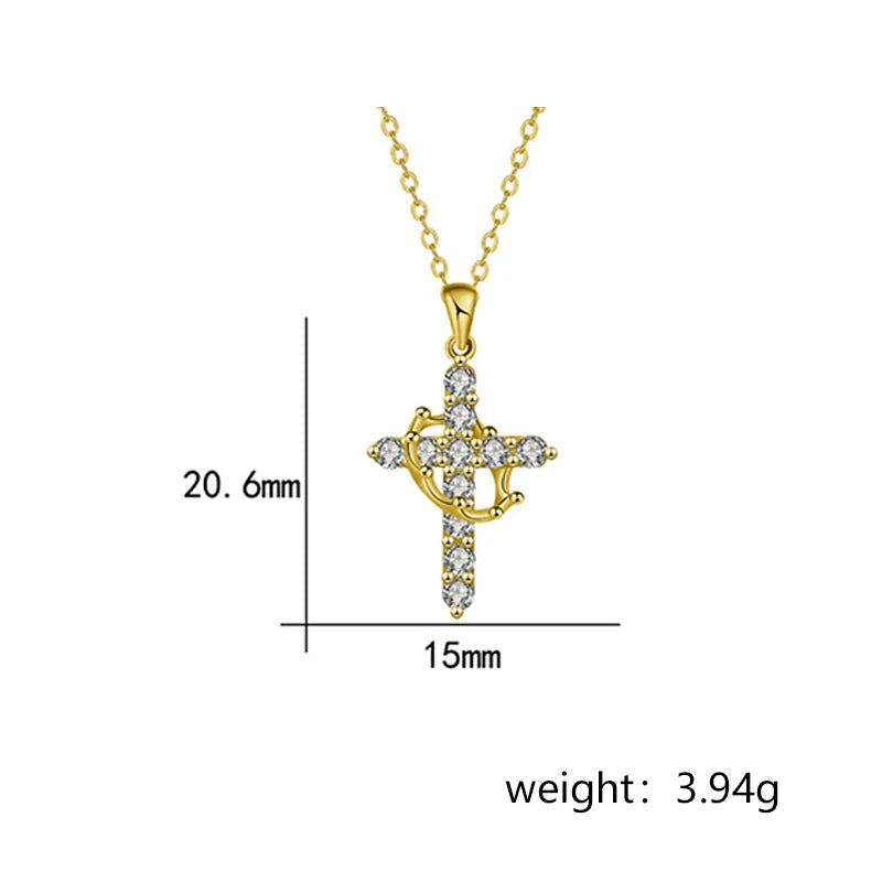 ✝️✨ Collier Chaîne Croix en Zircon – Couronne Rotative en acier inoxydable