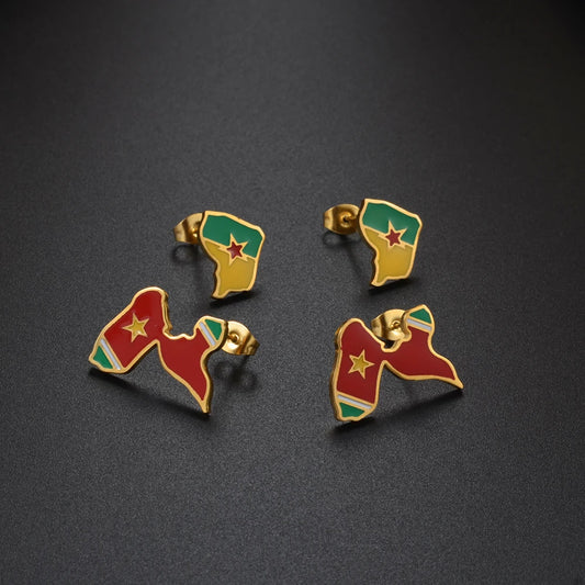 ✨ Boucles d’Oreilles en Acier Inoxydable – Carte de la Guadeloupe, Martinique 🇲🇶, Guyane 🇬🇫 & Réunion 🇷🇪