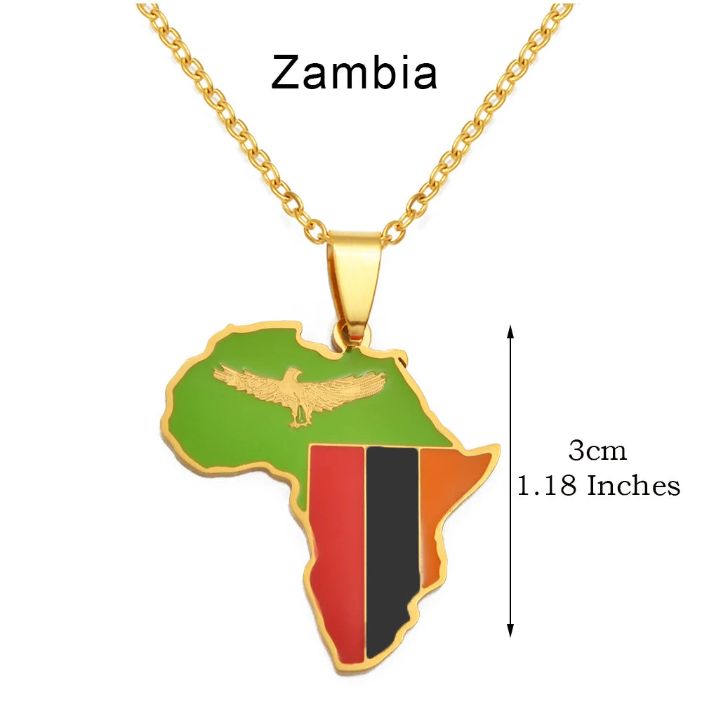 🌍 2. Collier + pendentif carte de l’Afrique au couleurs des drapeaux des pays Africains en Acier Inoxydable