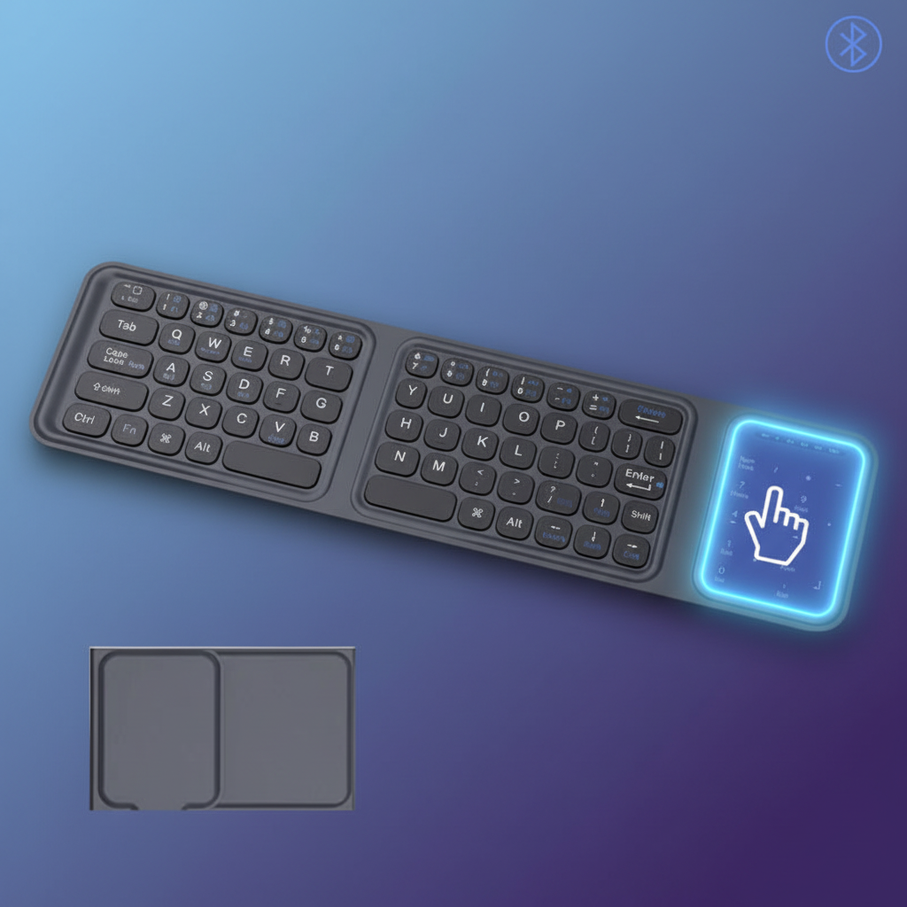 ⌨️ Clavier Sans Fil Pliant à Trois Volets Bluetooth • Pavé tactile & numérique • Ultra portable