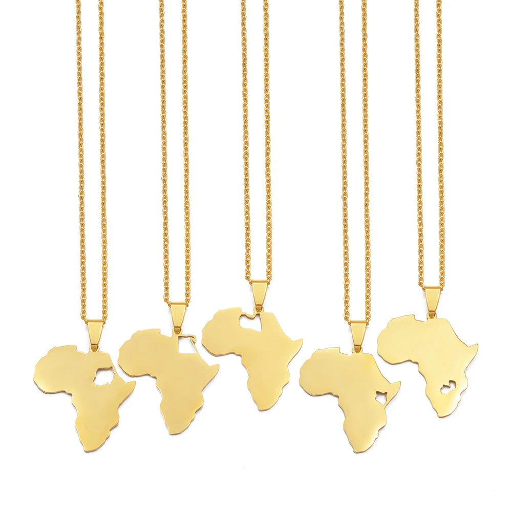 ✨🌍 Collier Chaîne en Acier Inoxydable – Pendentif Carte d’Afrique avec pays Kenya, Egypte, Libye et Zambie