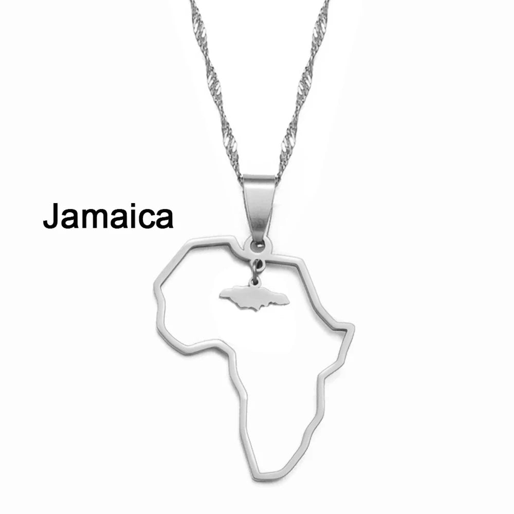 ✨🌍 Collier Chaîne en Acier Inoxydable – Pendentif Carte d’Afrique avec Pays Ghana,Nigeria,Congo,Zimbabwe,Liberia,Kenya,Angola,Jamaique,Ethiopie