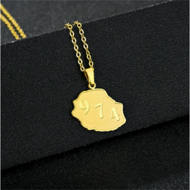 ✨ Collier + Pendentif la Réunion 974 en Acier Inoxydable