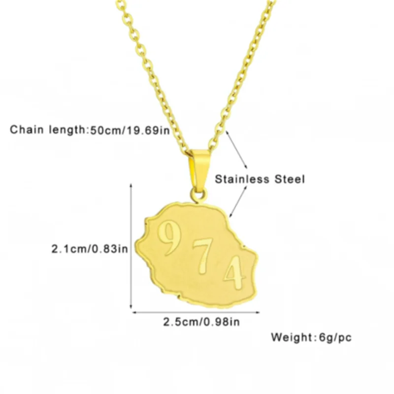 ✨ Collier + Pendentif la Réunion 974 en Acier Inoxydable