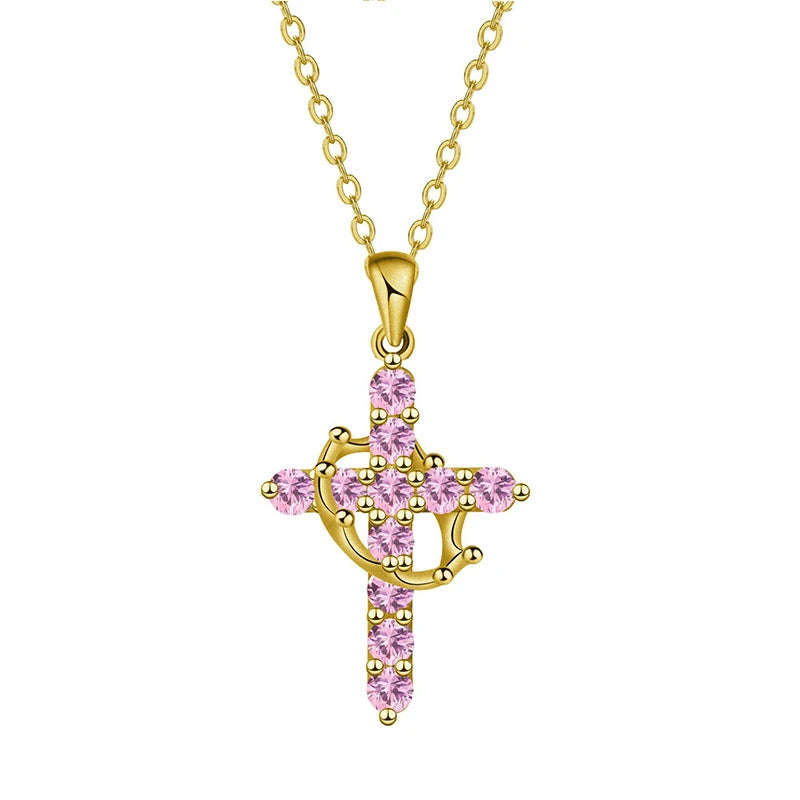 ✝️✨ Collier Chaîne Croix en Zircon – Couronne Rotative en acier inoxydable