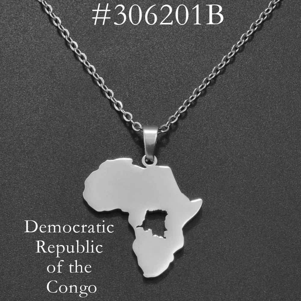 ✨🌍 Collier Chaîne en Acier Inoxydable – Pendentif Carte d’Afrique avec Pays