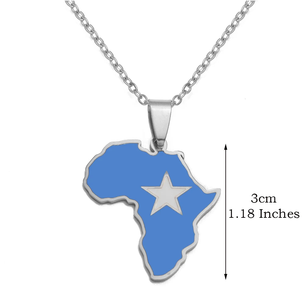 🌍 1. Collier + pendentif carte de l’Afrique au couleurs des drapeaux des pays Africains en Acier Inoxydable