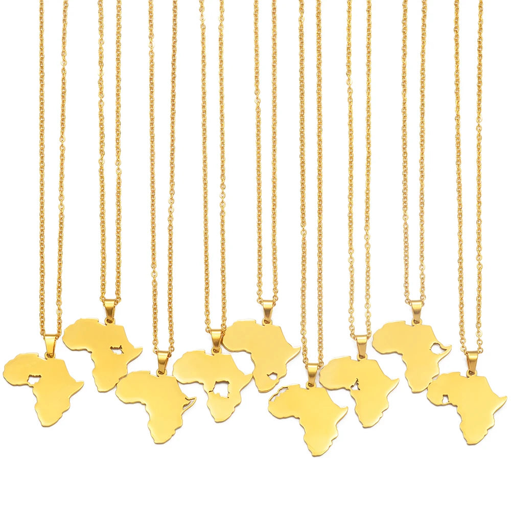 ✨🌍 Collier Chaîne en Acier Inoxydable – Pendentif Carte d’Afrique avec Pays