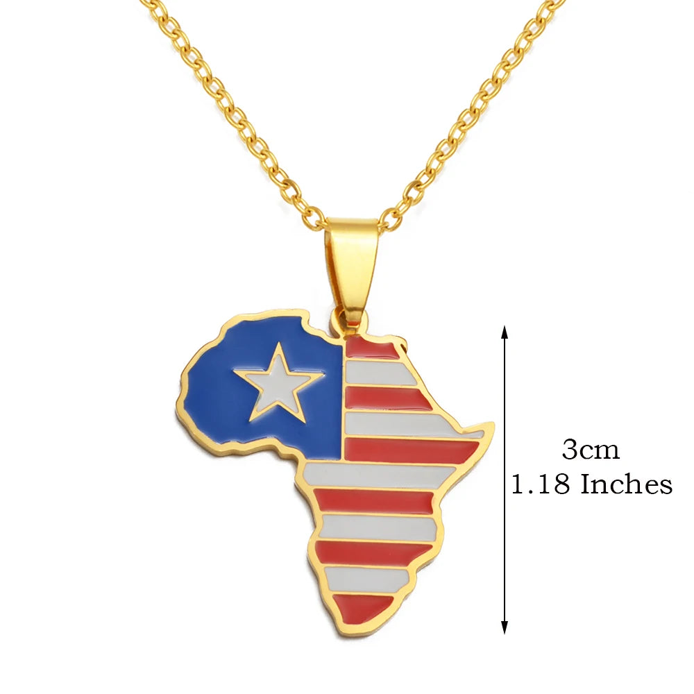 🌍 1. Collier + pendentif carte de l’Afrique au couleurs des drapeaux des pays Africains en Acier Inoxydable