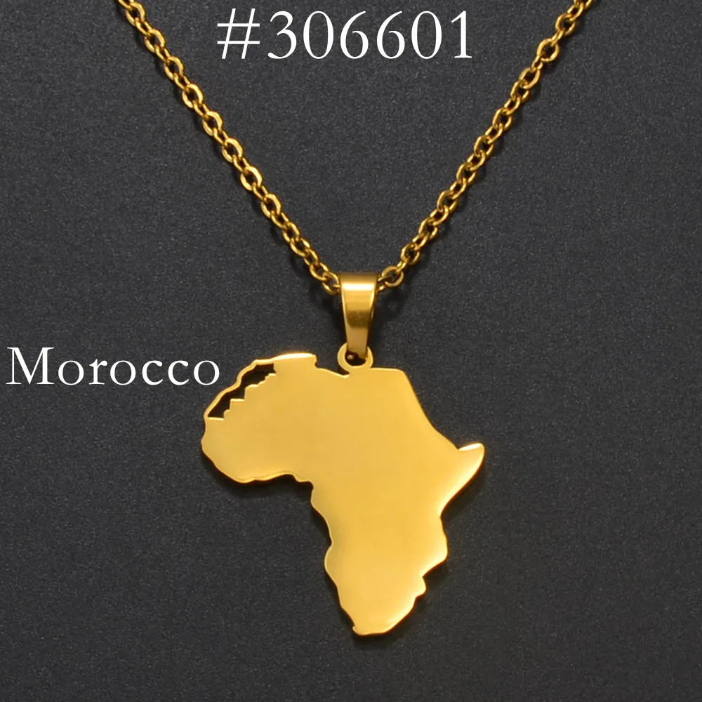 ✨🌍 Collier Chaîne en Acier Inoxydable – Pendentif Carte d’Afrique avec Pays