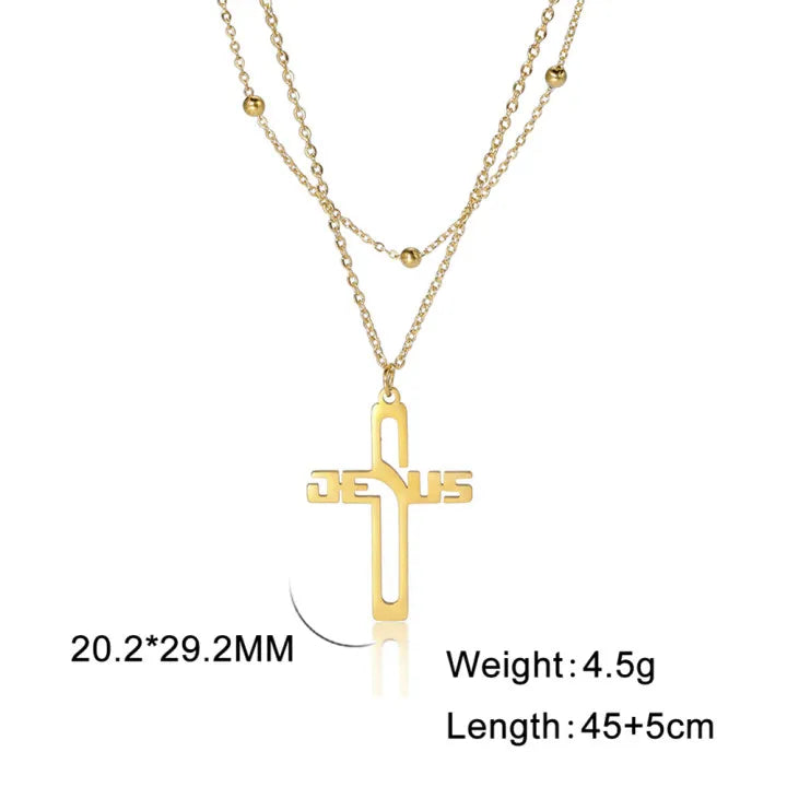 ✨ Collier avec Pendentif Croix Jésus en Acier Inoxydable