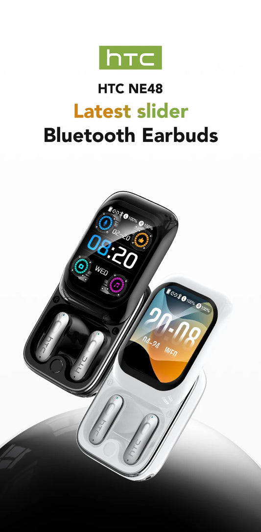 🎧 Écouteurs Sans Fil HTC NE48 – Écran ultra HD Couleur, Contrôle Tactile, Traduction IA