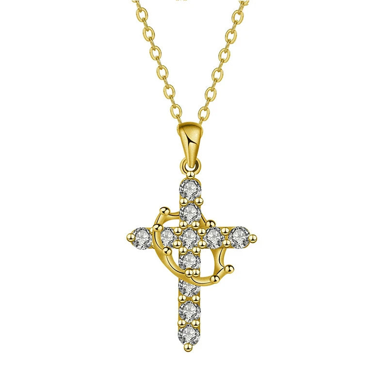 ✝️✨ Collier Chaîne Croix en Zircon – Couronne Rotative en acier inoxydable
