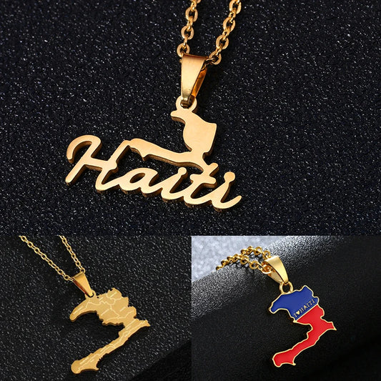 ✨ Collier + Pendentif Haïti en Acier Inoxydable