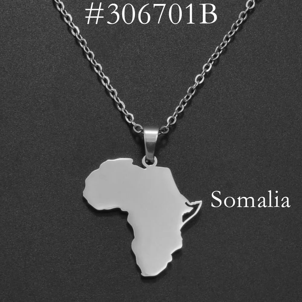 ✨🌍 Collier Chaîne en Acier Inoxydable – Pendentif Carte d’Afrique avec Pays