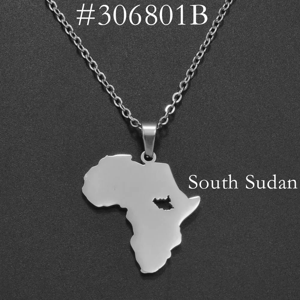 ✨🌍 Collier Chaîne en Acier Inoxydable – Pendentif Carte d’Afrique avec Pays