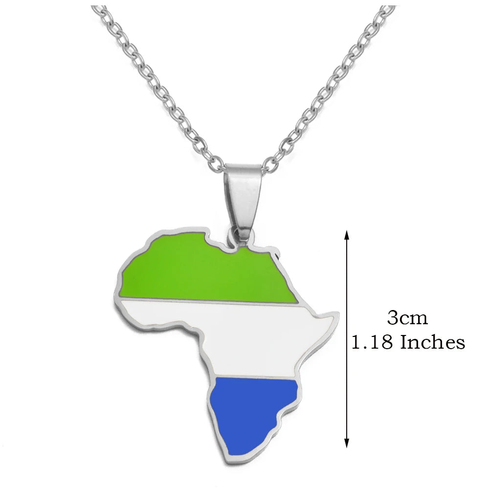 🌍 1. Collier + pendentif carte de l’Afrique au couleurs des drapeaux des pays Africains en Acier Inoxydable