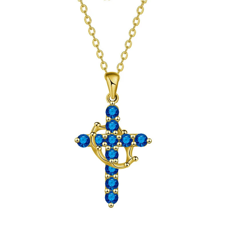 ✝️✨ Collier Chaîne Croix en Zircon – Couronne Rotative en acier inoxydable