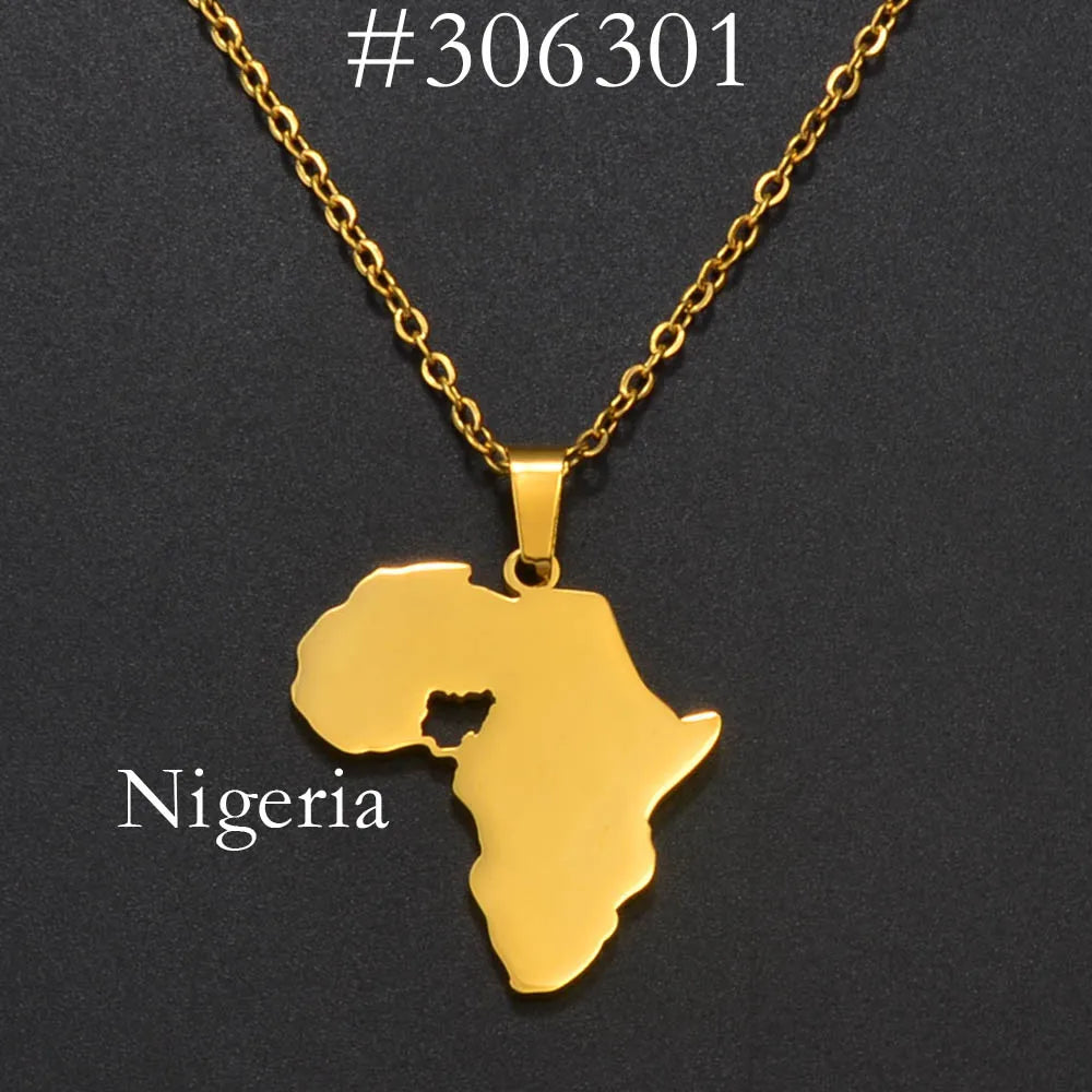 ✨🌍 Collier Chaîne en Acier Inoxydable – Pendentif Carte d’Afrique avec Pays