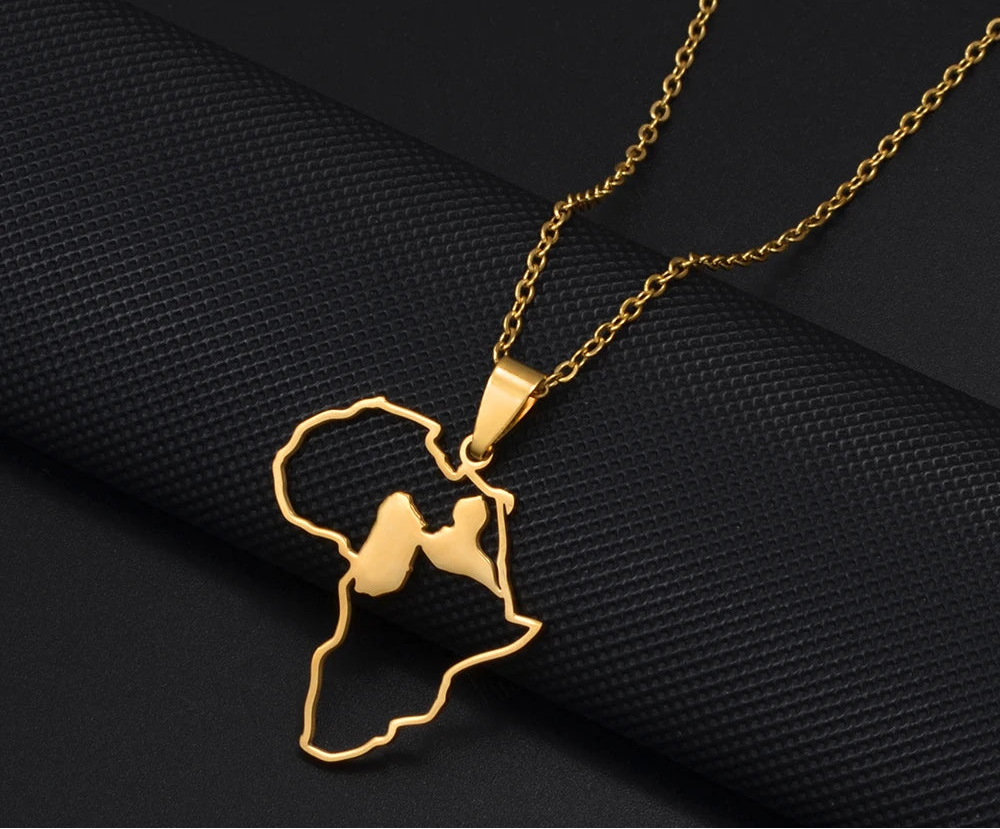 ✨ Collier + Pendentif Afrique intérieur Guadeloupe ou Martinique en Acier Inoxydable