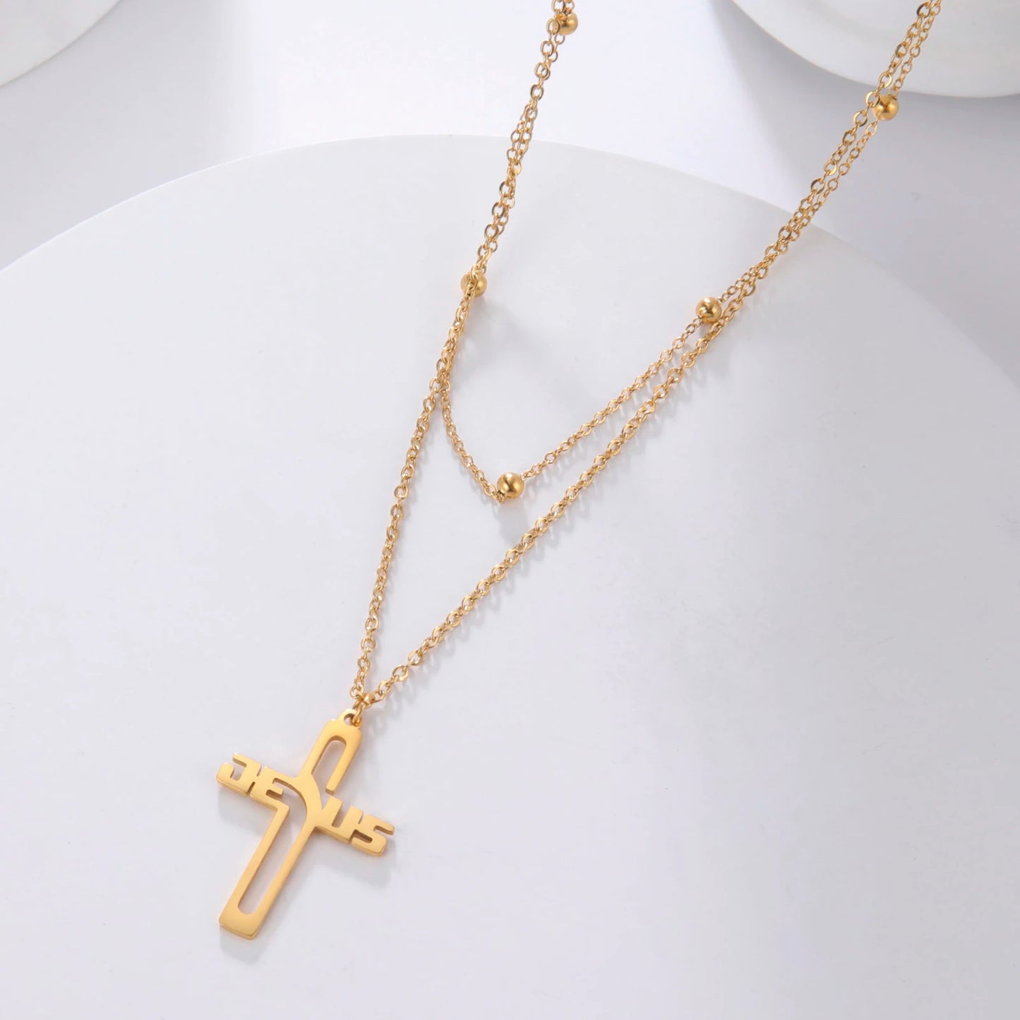 ✨ Collier avec Pendentif Croix Jésus en Acier Inoxydable