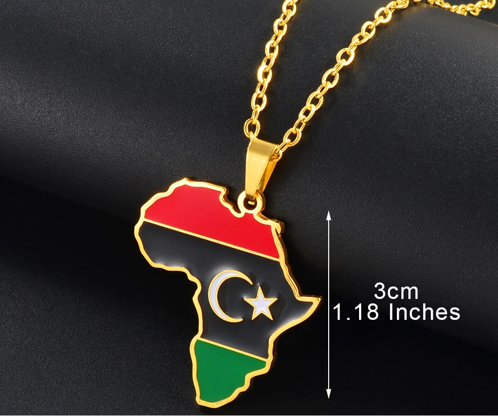 🌍 2. Collier + pendentif carte de l’Afrique au couleurs des drapeaux des pays Africains en Acier Inoxydable