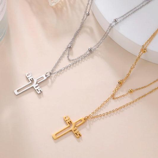 ✨ Collier avec Pendentif Croix Jésus en Acier Inoxydable
