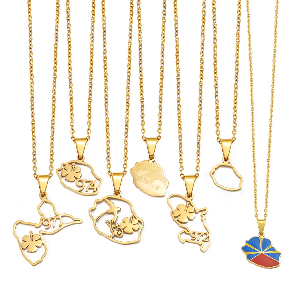 ✨ Collier + Pendentif des outres-mers hibiscus en Acier Inox