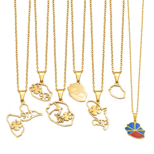 ✨ Collier + Pendentif des outres-mers hibiscus en Acier Inox