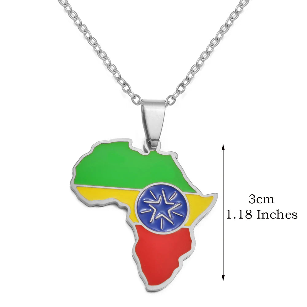 🌍 1. Collier + pendentif carte de l’Afrique au couleurs des drapeaux des pays Africains en Acier Inoxydable