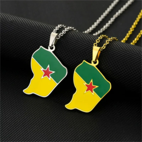 ✨ Collier + Pendentif Guyane Française – Acier Inoxydable au Couleurs du Drapeau