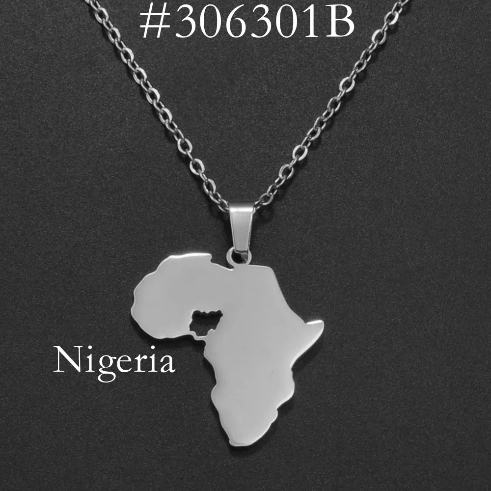 ✨🌍 Collier Chaîne en Acier Inoxydable – Pendentif Carte d’Afrique avec Pays