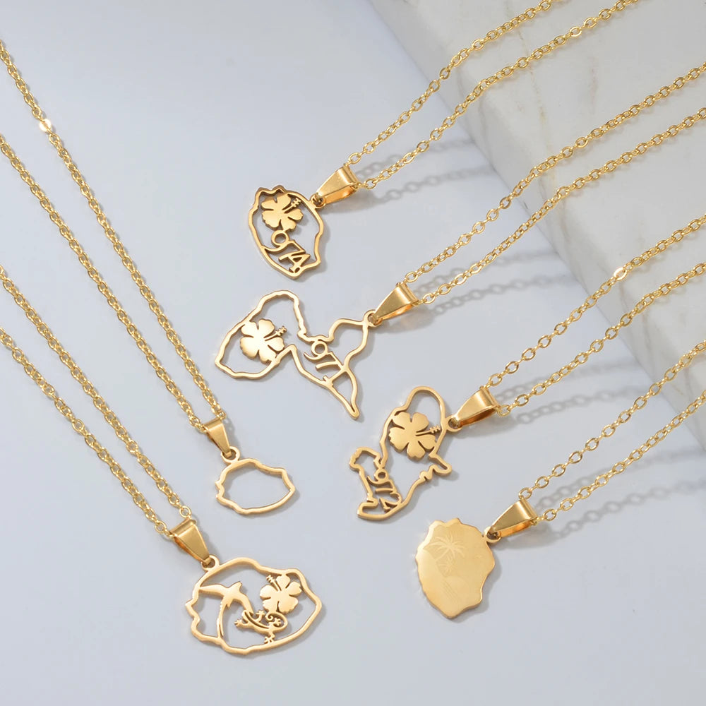 ✨ Collier + Pendentif des outres-mers hibiscus en Acier Inox