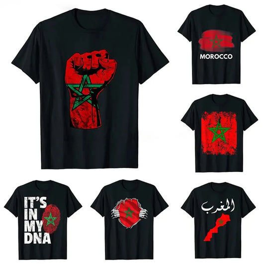 👕🇲🇦 T-Shirt Noir – Drapeau du Maroc Multistyle
