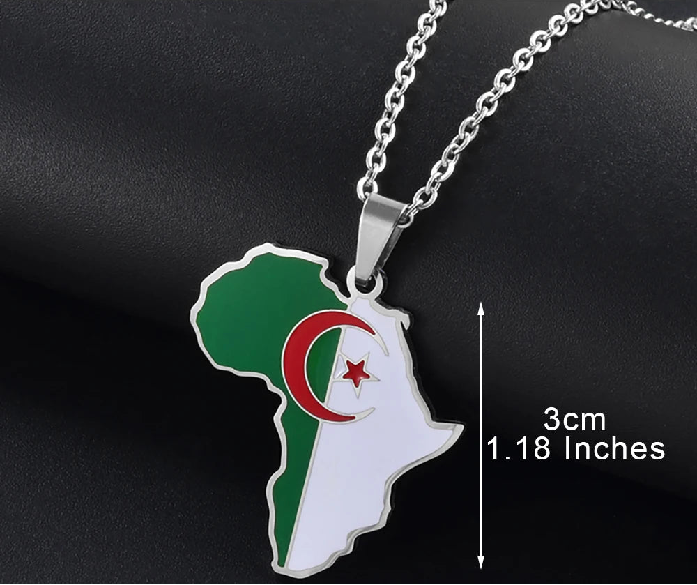 🌍 2. Collier + pendentif carte de l’Afrique au couleurs des drapeaux des pays Africains en Acier Inoxydable